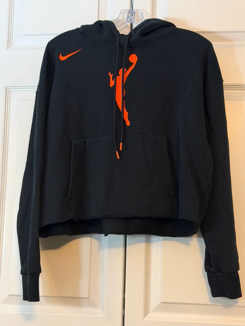 Nike Black Hoodie with Bright Orange Basketball Silhouette - Women's Sweater
